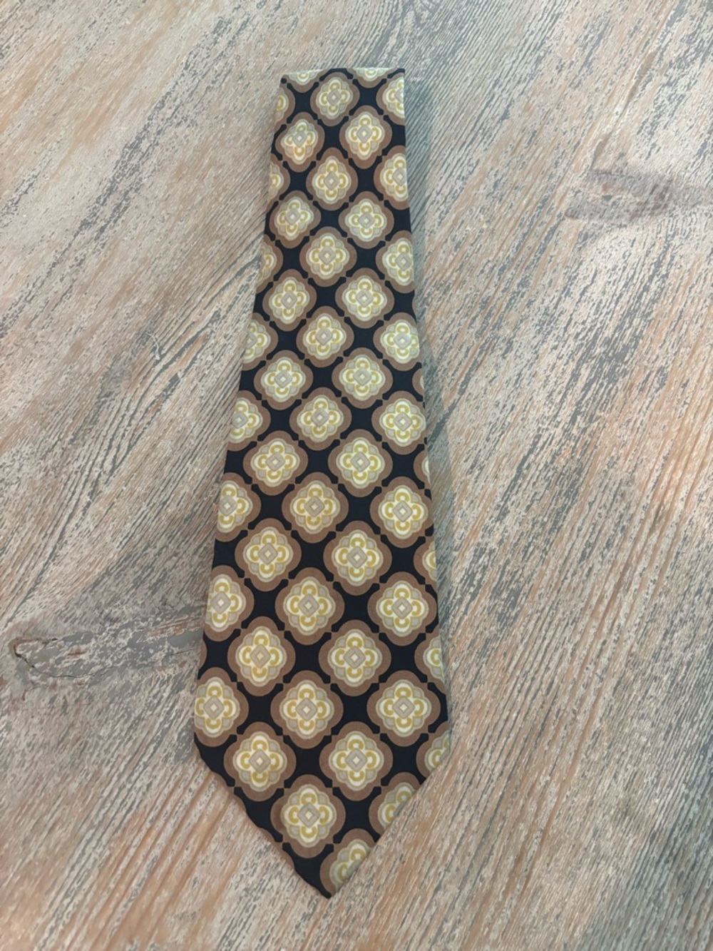 Vintage Henry à la Pensee Silk Classic Geometric Black & Gold Men's Tie (France)